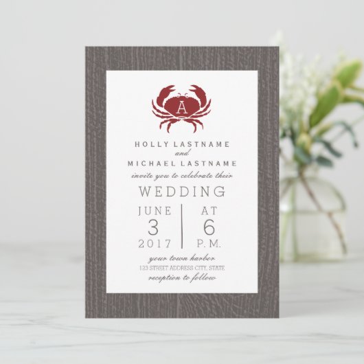 Invitation Mariage de crabe de monogramme rustique (Debout devant)