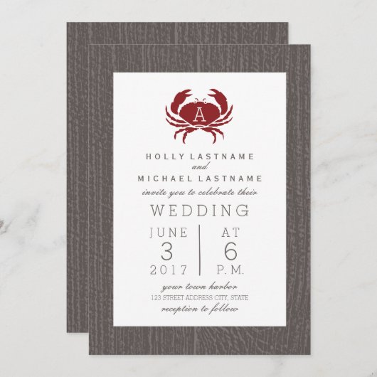 Invitation Mariage de crabe de monogramme rustique (Devant / Derrière)