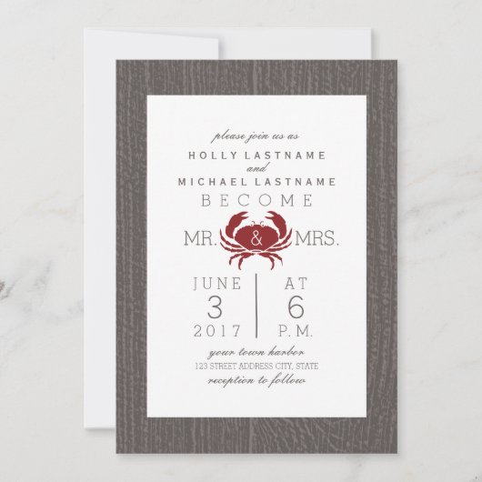 Invitation Mariage de crabe rustique (Devant)