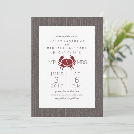 Invitation Mariage de crabe rustique (Debout devant)