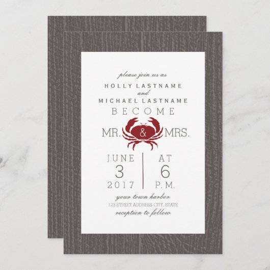 Invitation Mariage de crabe rustique (Devant / Derrière)
