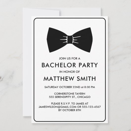 Invitation Mariage de Cravate de la de Bachelor Party Black (Devant)