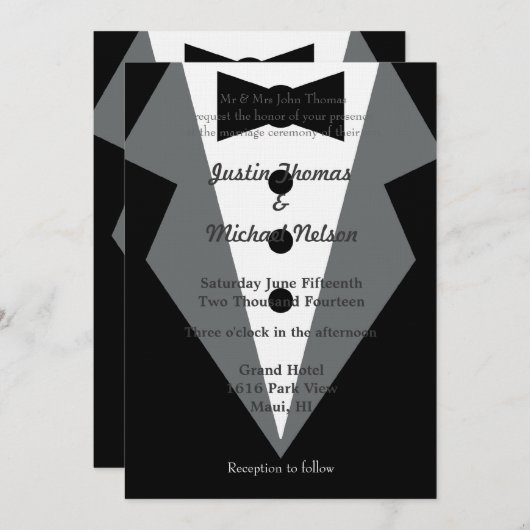 Invitation Mariage de Cravate noir (Devant / Derrière)