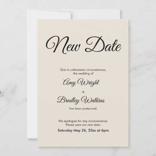Invitation Mariage de Cream New Date Reporté Annonce (Devant)