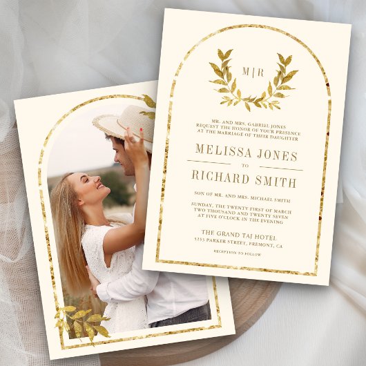 Invitation Mariage de crème Feuille Gold Laurel Wreath
