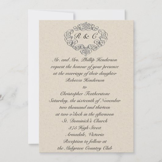 Invitation Mariage de crème Monogramme Argent (Devant)