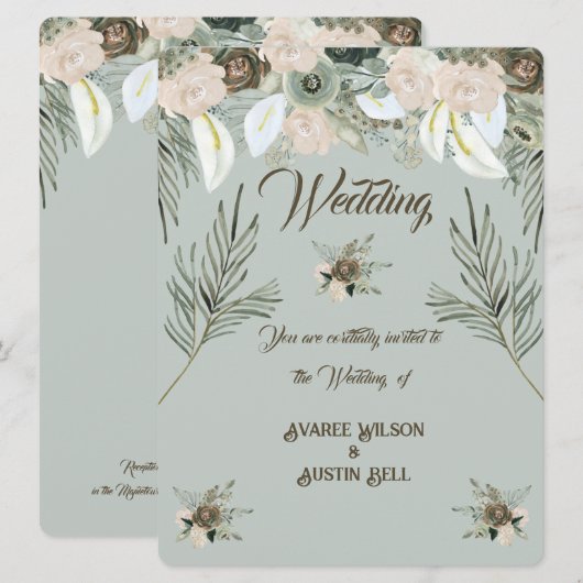 Invitation Mariage de crème Sage Green et Vanilla (Devant / Derrière)
