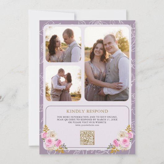 Invitation Mariage de crête de code QR couleur violet foncé (Dos)
