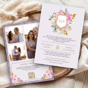 Invitation Mariage de crête de code QR couleur violet foncé
