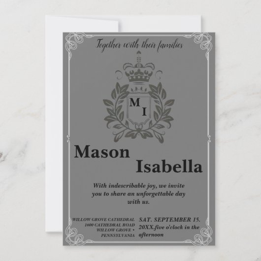 Invitation Mariage de crête de monogramme floral classique (Devant)
