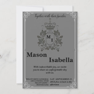Invitation Mariage de crête de monogramme floral classique