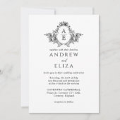Invitation Mariage de crête de monogramme noir et blanc class (Devant)