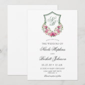 Invitation Mariage de crête florale rose (Devant / Derrière)
