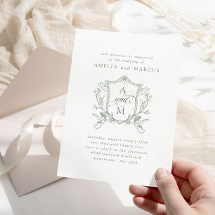 Invitation Mariage de crête Vintage Sage Green