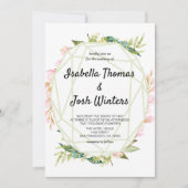 Invitation Mariage de cristal à cadre de feuillage rose (Devant)