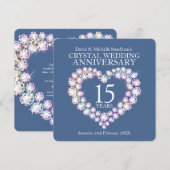 Invitation Mariage de cristal cœur 15 ans de fête (Devant / Derrière)