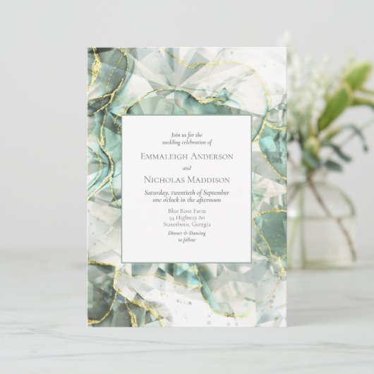 Invitation Mariage de cristal d'Aventurine vert Sage (Debout devant)