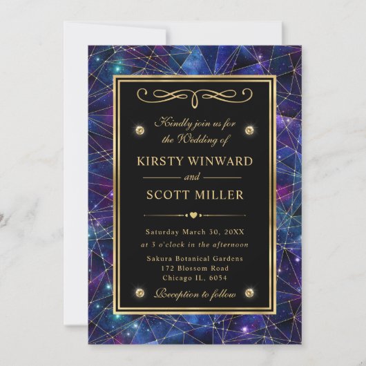 Invitation Mariage de cristal de cristal de minuit violet et (Devant)