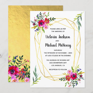 Invitation Mariage de cristal géométrique Floral Gold