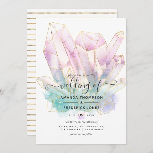 Invitation Mariage de cristaux d'aquarelle géométrique (Devant / Derrière)