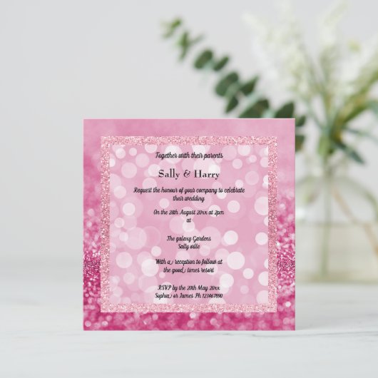 Invitation Mariage de cristaux d'étincelles rose moderne (Debout devant)