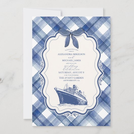 Invitation Mariage de croisière bleu marine (Devant)