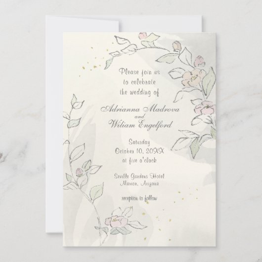 Invitation Mariage de croquis crayon rose (Devant)