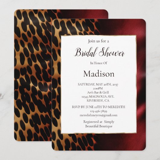 Invitation Mariage de Cuir Rouge Or Noir (Devant / Derrière)