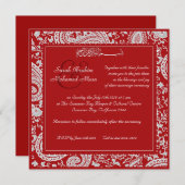 Invitation mariage de damas indiens rouges et blancs (Devant / Derrière)