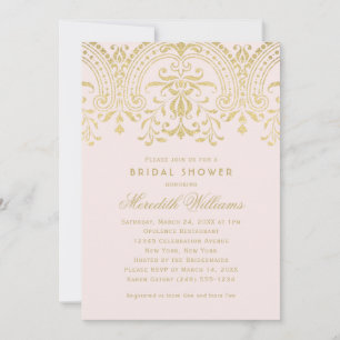 Invitation Mariage de Damas Or Rose Pâle Lavage de Mariée