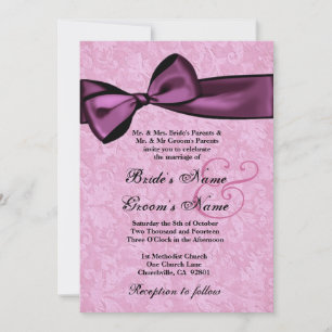 Invitation Mariage de Damas roses et de Bow magenta