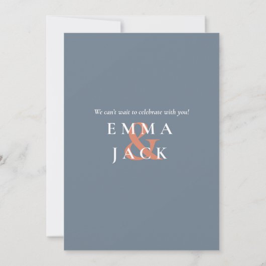 Invitation Mariage de date verticale bleu moderne (Dos)