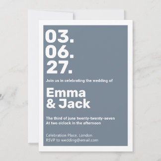 Invitation Mariage de date verticale bleu moderne