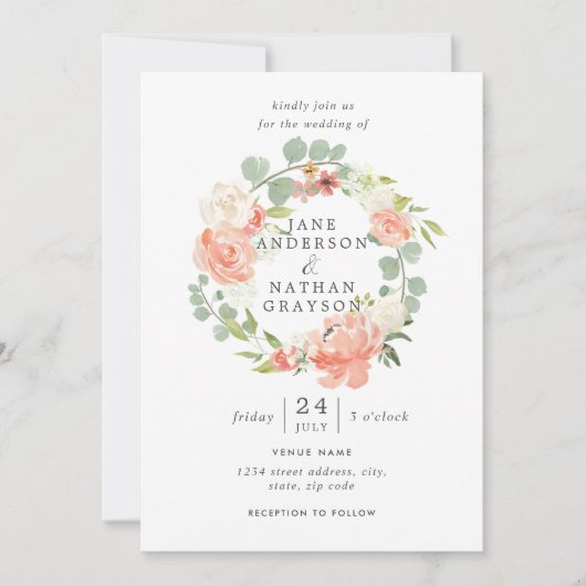 Invitation Mariage de  de courge florale à l'aquarelle (Devant)
