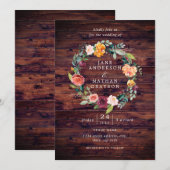 Invitation Mariage de  de courroie florale rustique (Devant / Derrière)