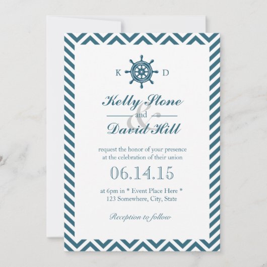 Invitation Mariage de  de cravate bleu Chevron (Devant)