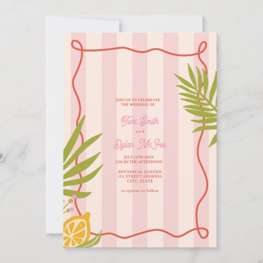 Invitation Mariage de de palme rose citron (Devant)