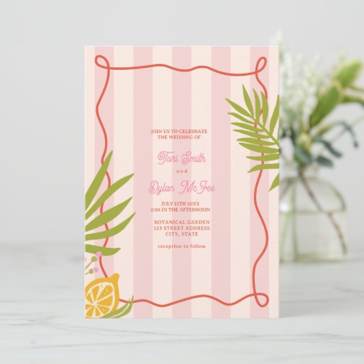 Invitation Mariage de  de palme rose citron (Debout devant)