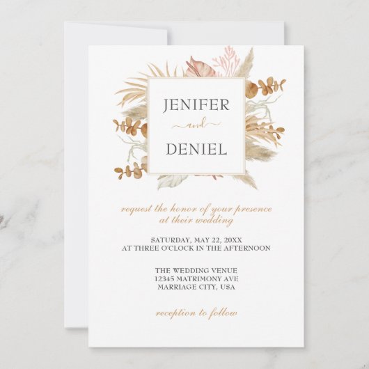 Invitation Mariage de décoration à fleurs de palmiers et de p (Devant)
