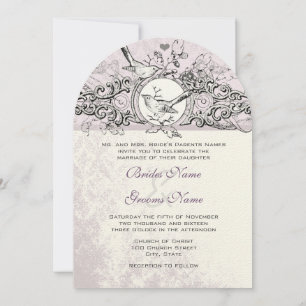 Invitation Mariage de défilement Die Cut Inséparable Lavender