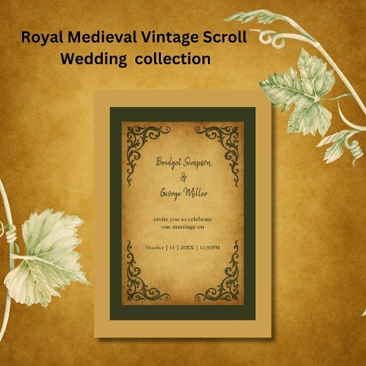Invitation Mariage de défilement Vintage médiéval royal