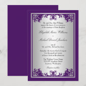 Invitation Mariage de défilement Vintage pourpre et argenté (Devant / Derrière)