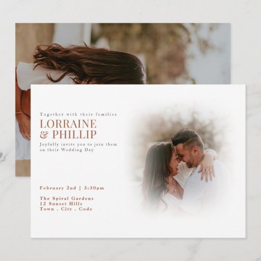 Invitation Mariage de dégradé de blanc doux (Devant / Derrière)