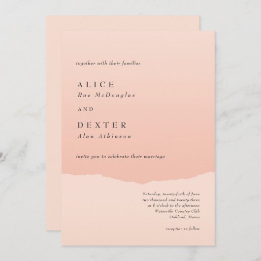 Invitation Mariage de dégradé moderne classique (Devant / Derrière)