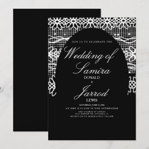 Invitation Mariage de dentelle blanc noir à main moderne