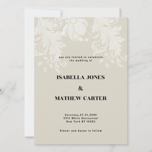 Invitation Mariage de dentelle blanche neutre rustique (Devant)