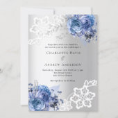 Invitation Mariage de dentelle bleu argenté (Devant)