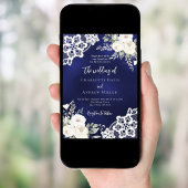 Invitation Mariage de dentelle bleu blanc roses