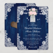 Invitation Mariage de dentelle bleu et blanc de la marine rus (Devant / Derrière)
