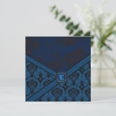 Invitation Mariage de dentelle bleu et noir plus clair (Debout devant)